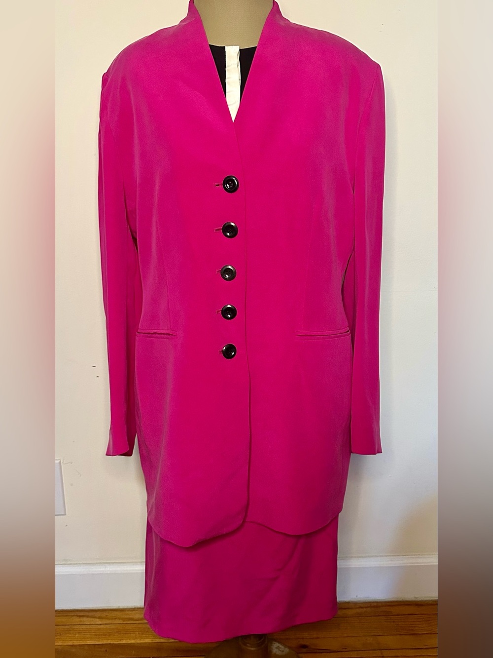 Peter Nygard Hot Pink Skirt Set with Black-Trimmed Blouse
